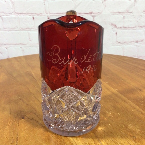 Antique 1916 Ruby Red Flash Glass Creamer Pitcher - Picture 3 of 7